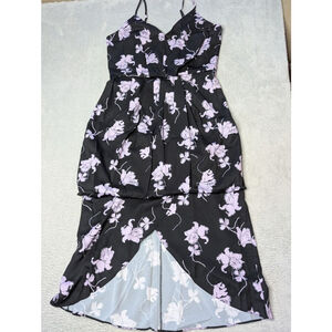 Women's Chelsea28 Black & Purple Floral High Low Dress M Spaghetti Strap
